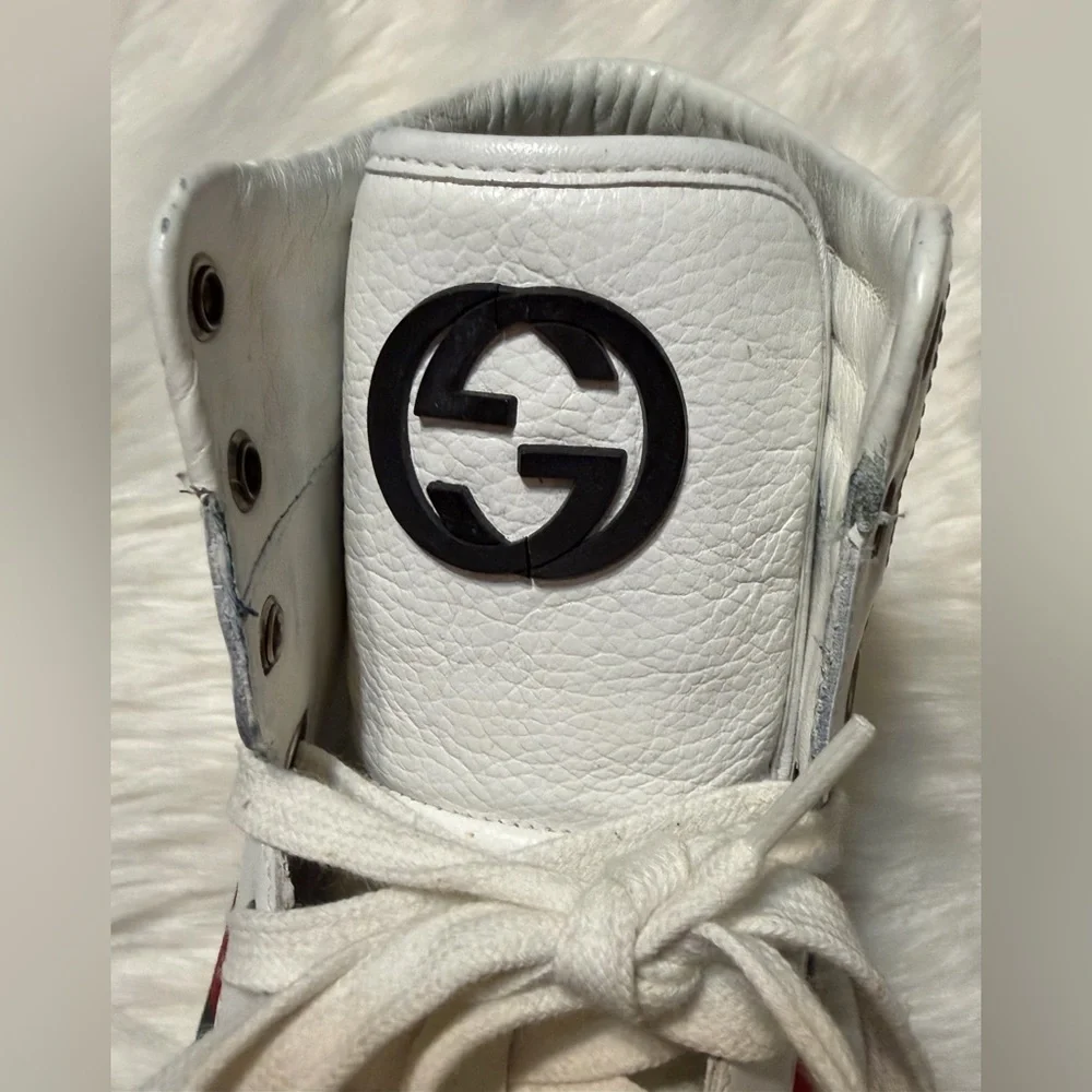 Gucci White High-Top Sneakers with Green and Red Web Stripe - Picture 4 of 12